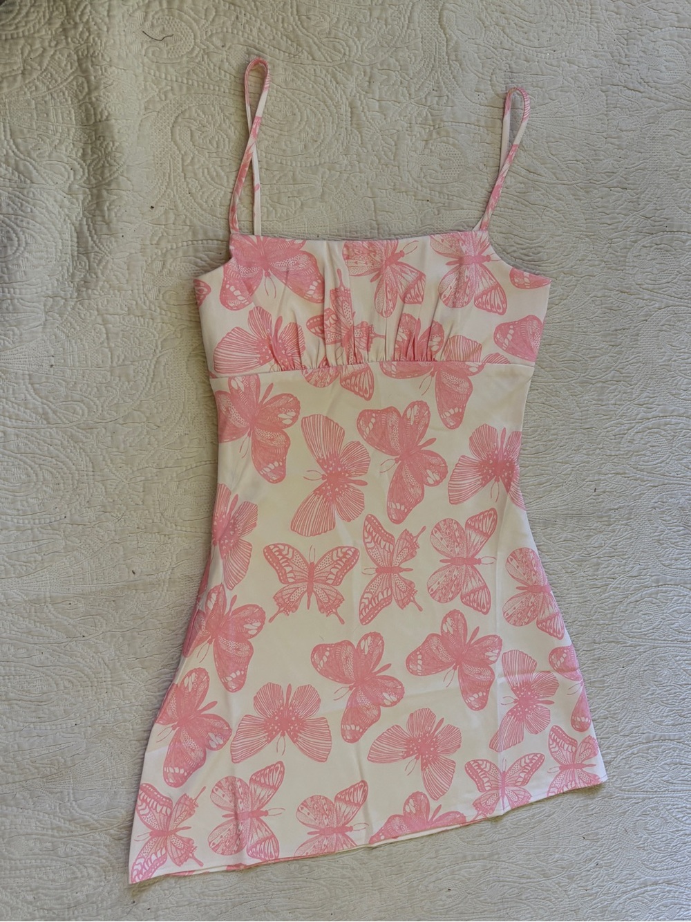 Women’s Shekou Pink & White Butterfly Print Spaghetti-Strap Dress - size small